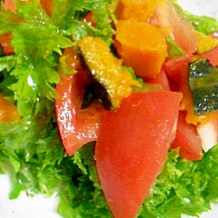 ワサビ菜とトマトとかぼちゃのサラダ
